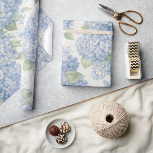 Blue Hydrangea Flower Blooms Gift Wrap ラッピングペーパー (クラフト)
