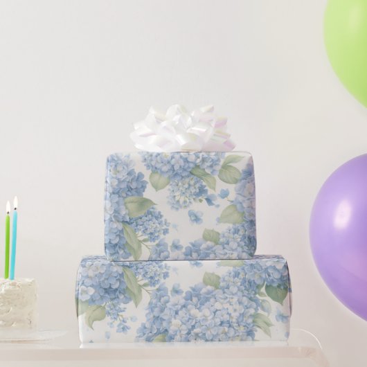 Blue Hydrangea Flower Blooms Gift Wrap ラッピングペーパー (パーティーギフト)