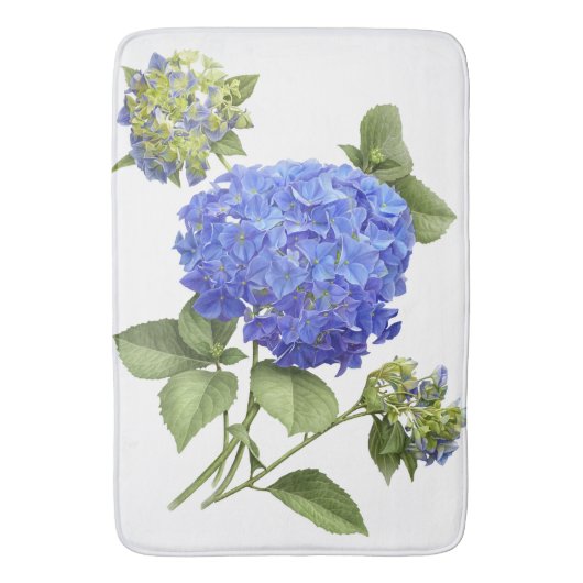 Blue Hydrangea Flower Botanical Art バスマット (正面縦)