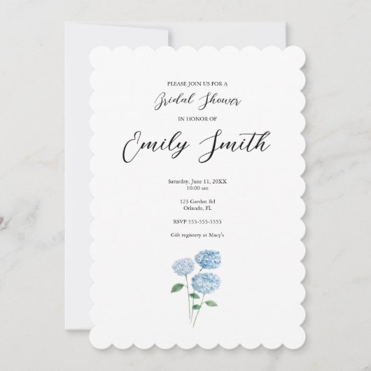 Blue Hydrangea Flower Bridal Shower Invitation 招待状 (正面)