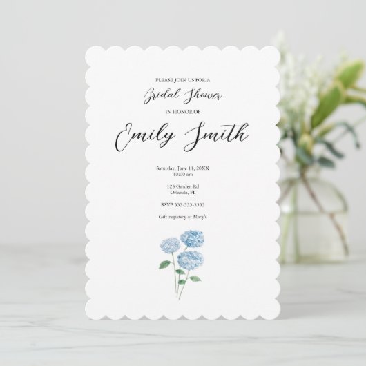Blue Hydrangea Flower Bridal Shower Invitation 招待状 (スタンド正面)