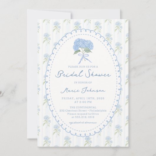 Blue Hydrangea Flower Bridal Shower Invitation 招待状 (正面)