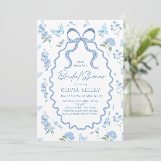 Blue Hydrangea Flower Bridal Shower Invitation 招待状 (スタンド正面)