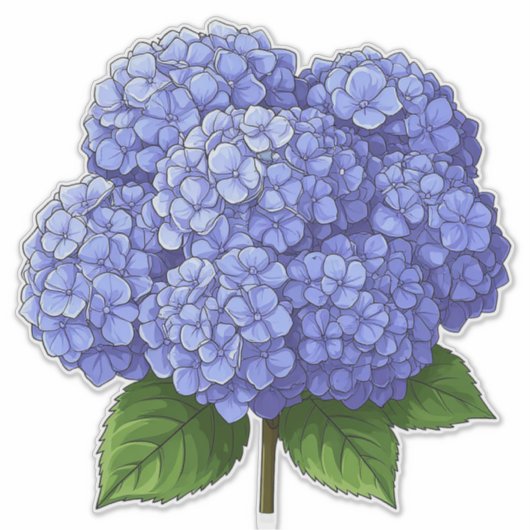 Blue Hydrangea Flower Cluster With Green Leaves シール (正面)
