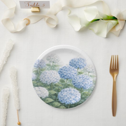Blue Hydrangea Flower Custom Wedding ペーパープレート (ウェディング)