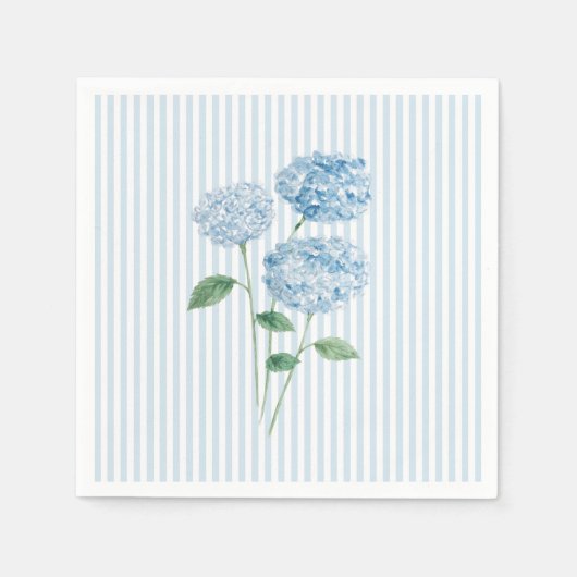 Blue Hydrangea Flower Custom Wedding Blue Stripe スタンダードカクテルナプキン (正面)