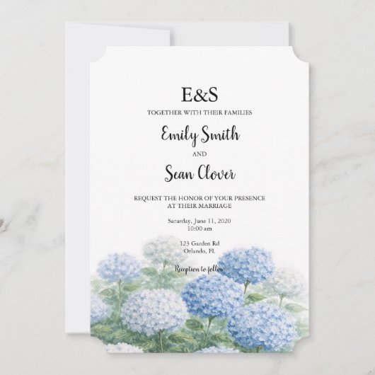 Blue Hydrangea Flower Garden Wedding Monogram 招待状 (正面)