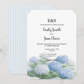 Blue Hydrangea Flower Garden Wedding Monogram 招待状 (正面/裏面)