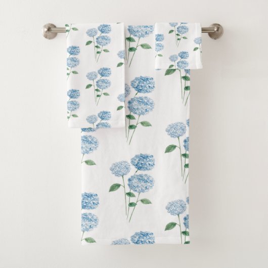 Blue Hydrangea Flower Painting Pattern バスタオルセット (インサイチュ)