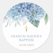 blue Hydrangea flowers Baptism ラウンドシール (正面)