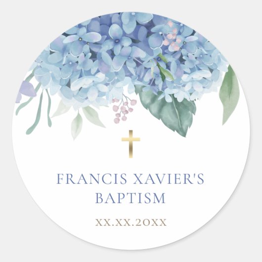 blue Hydrangea flowers Baptism ラウンドシール (正面)