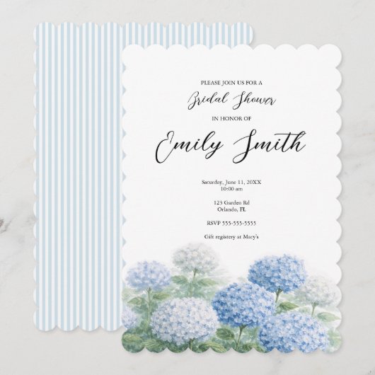 Blue Hydrangea Flowers Bridal Shower Invitation 招待状 (正面/裏面)