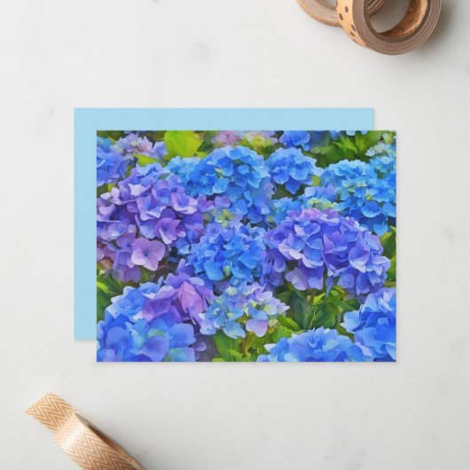 Blue Hydrangea Flowers Floral Art Note Card Set ノートカード (正面/裏面インサイチュ)