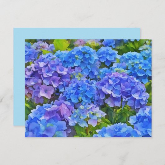 Blue Hydrangea Flowers Floral Art Note Card Set ノートカード (正面/裏面)