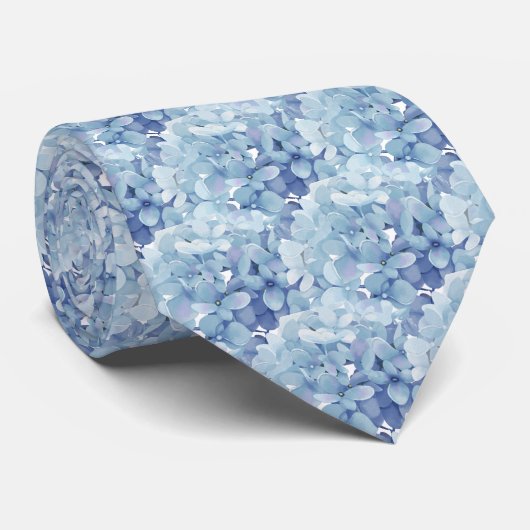 blue Hydrangea flowers pattern ネクタイ (ロール)
