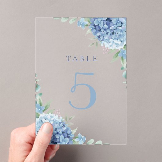 blue hydrangea flowers table 5 アクリル招待状 (インサイチュ (ポータブル))