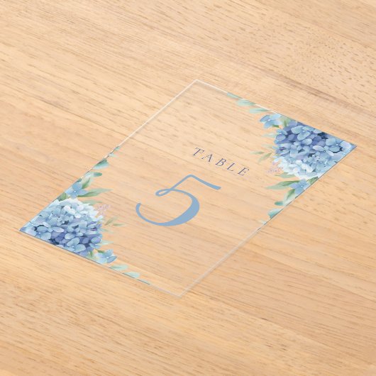 blue hydrangea flowers table 5 アクリル招待状 (レイダウン)