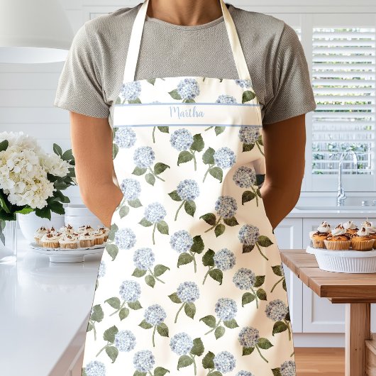 Blue Hydrangea Flowers Watercolor Apron エプロン