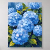 Blue Hydrangea Flowers Watercolor Floral ポスター (正面)