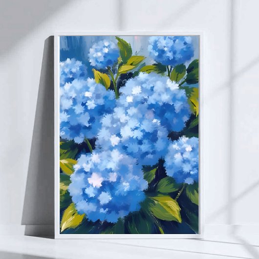 Blue Hydrangea Flowers Watercolor Floral ポスター
