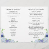 Blue Hydrangea Folded Funeral Program Template チラシ (裏面)