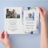 Blue Hydrangea Folded Funeral Program Template チラシ (手)