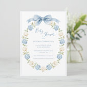 Blue Hydrangea Frame Elegant Bow Baby Shower  招待状 (スタンド正面)