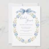 Blue Hydrangea Frame Elegant Bow Bridal Shower  招待状 (正面)