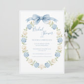 Blue Hydrangea Frame Elegant Bow Bridal Shower  招待状 (スタンド正面)