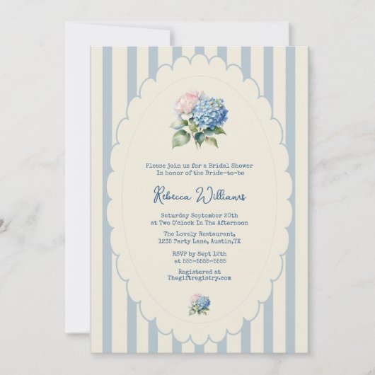 Blue Hydrangea French Country Bridal Shower 招待状 (正面)