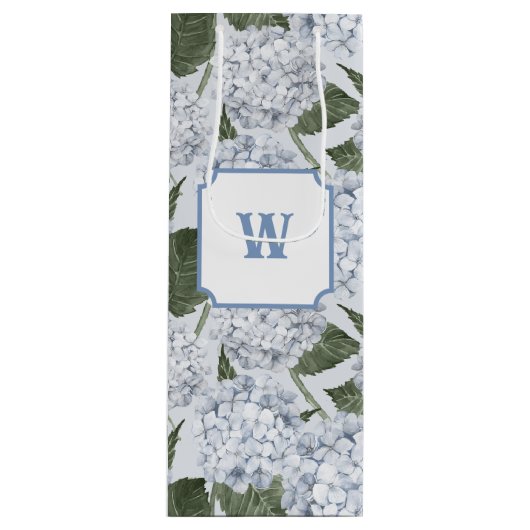 Blue Hydrangea Garden Floral  ワインギフトバッグ (正面)