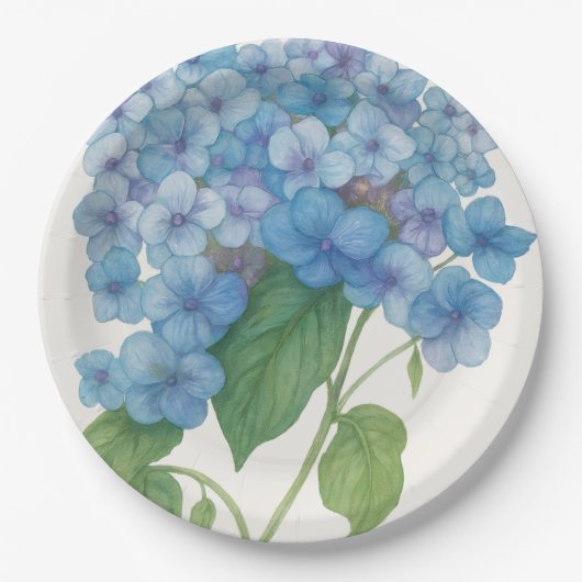 Blue Hydrangea Garden Party Paper Plate | Elegant  ペーパープレート (正面)
