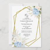 Blue Hydrangea Geometric Wedding Invitation 招待状 (正面)