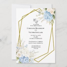 Blue Hydrangea Geometric Wedding Invitation 招待状