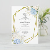 Blue Hydrangea Geometric Wedding Invitation 招待状 (スタンド正面)