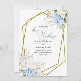 Blue Hydrangea Geometric Wedding Invitation 招待状