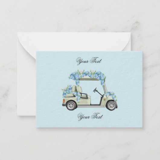 Blue Hydrangea Golf Cart Floral Wedding Enclosure  ノートカード (正面)