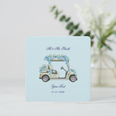 Blue Hydrangea Golf Cart Floral Wedding Invitation 招待状 (スタンド正面)