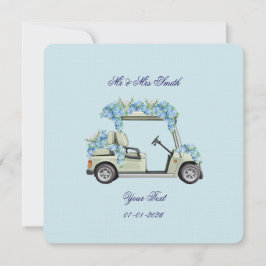 Blue Hydrangea Golf Cart Floral Wedding Invitation 招待状