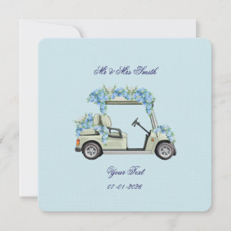 Blue Hydrangea Golf Cart Floral Wedding Invitation 招待状