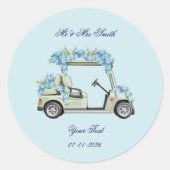 Blue Hydrangea Golf Cart Floral Wedding Stickers ラウンドシール (正面)