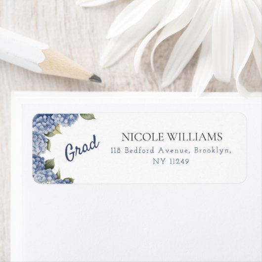 Blue Hydrangea Grad Return Address Label ラベル (インサイチュ)
