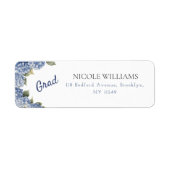 Blue Hydrangea Grad Return Address Label ラベル (正面)