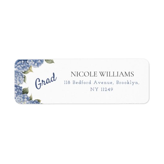 Blue Hydrangea Grad Return Address Label ラベル (正面)