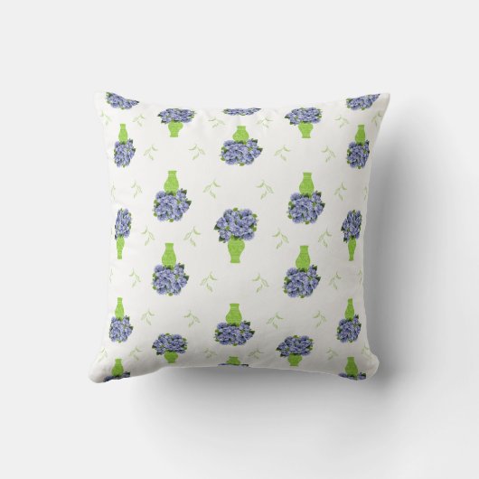 Blue Hydrangea Green Vase Coastal Pattern クッション (裏面)