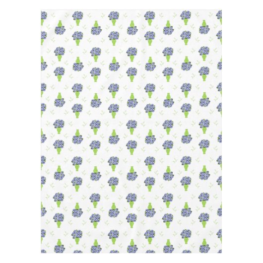  Blue Hydrangea Green Vase Coastal Pattern テーブルクロス (正面)