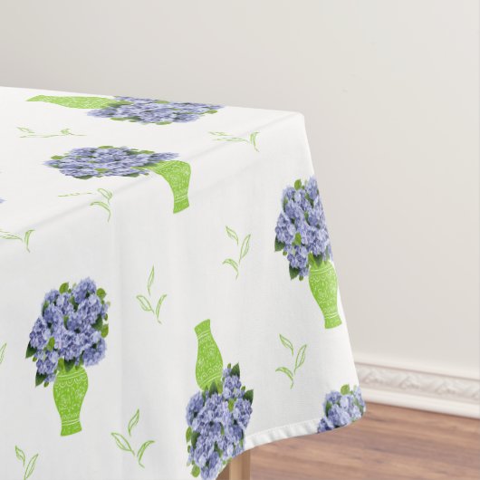  Blue Hydrangea Green Vase Coastal Pattern テーブルクロス (インサイチュ)