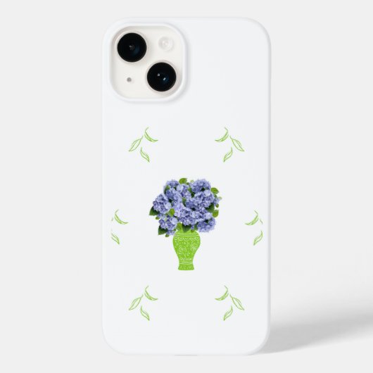  Blue Hydrangea Green Vase Coastal Pattern Case-Mate iPhoneケース (裏面)
