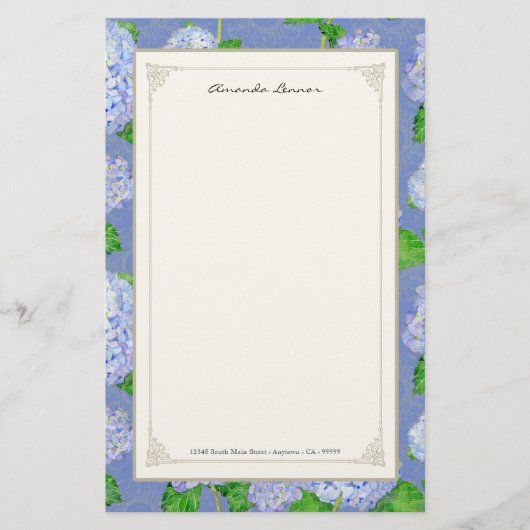 Blue Hydrangea Lace Floral Formal Elegant Weddings 便箋 (正面)