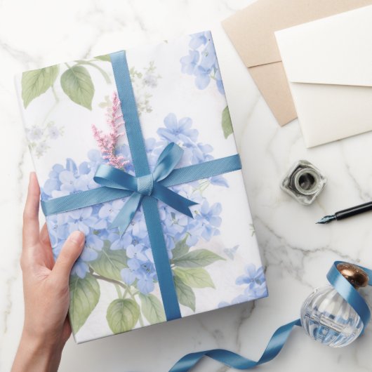Blue Hydrangea Luxe Floral Wrapping Paper ラッピングペーパー (ギフト)